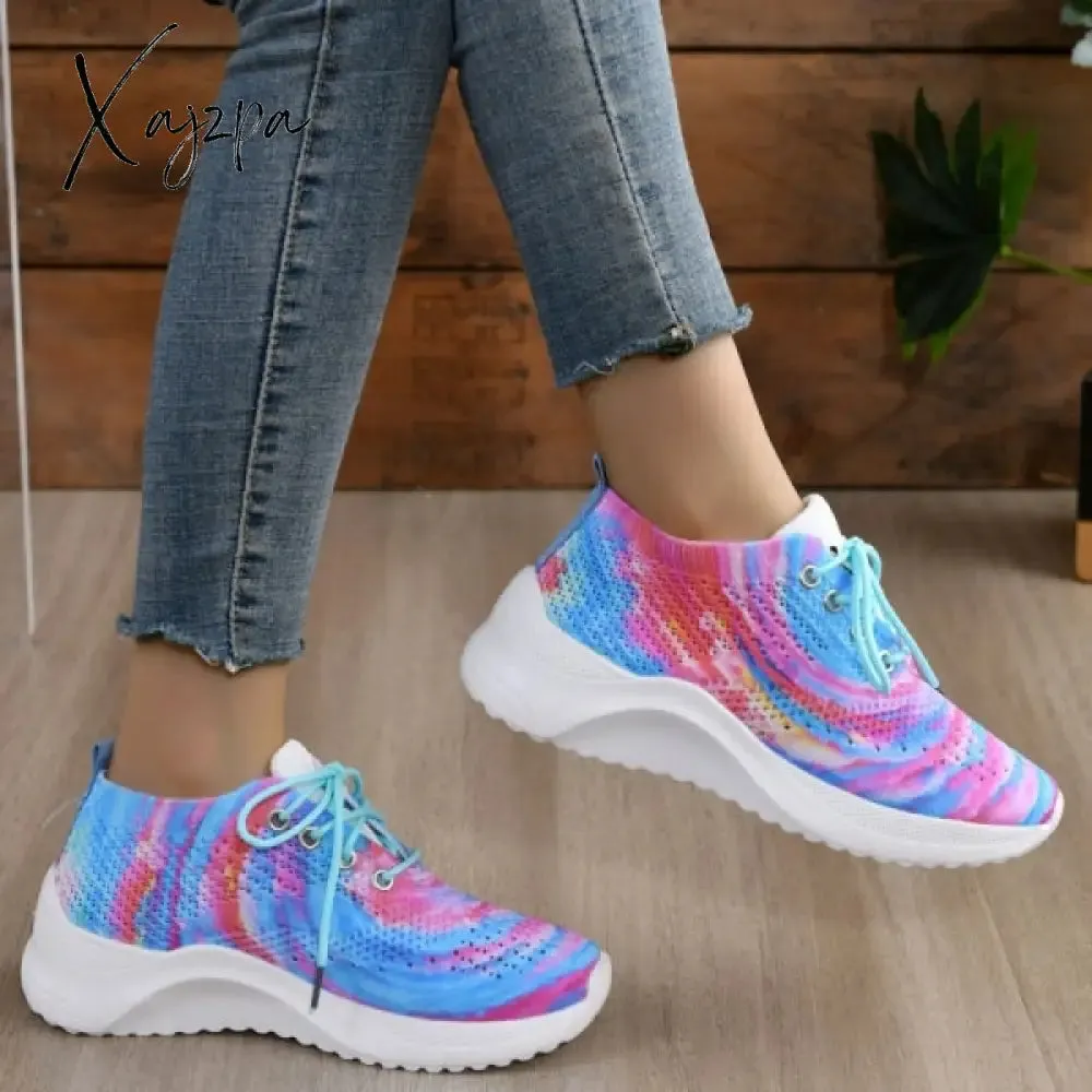 Xajzpa - Yellow Casual Sportswear Daily Patchwork Frenulum Tie-dye Round Mesh Breathable Comfortable Sport Shoes