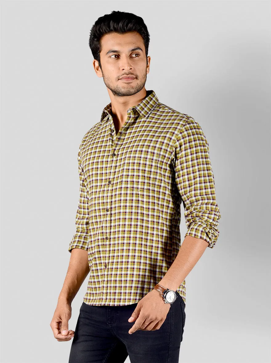 Yellow & Wine Checked Slim Fit Casual Shirt | Greenfibre