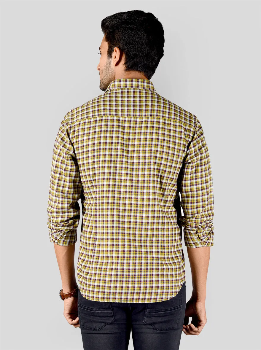 Yellow & Wine Checked Slim Fit Casual Shirt | Greenfibre