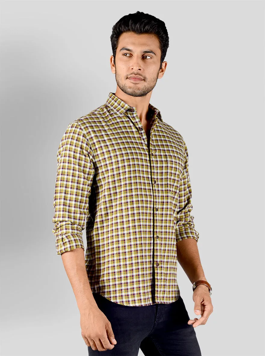 Yellow & Wine Checked Slim Fit Casual Shirt | Greenfibre