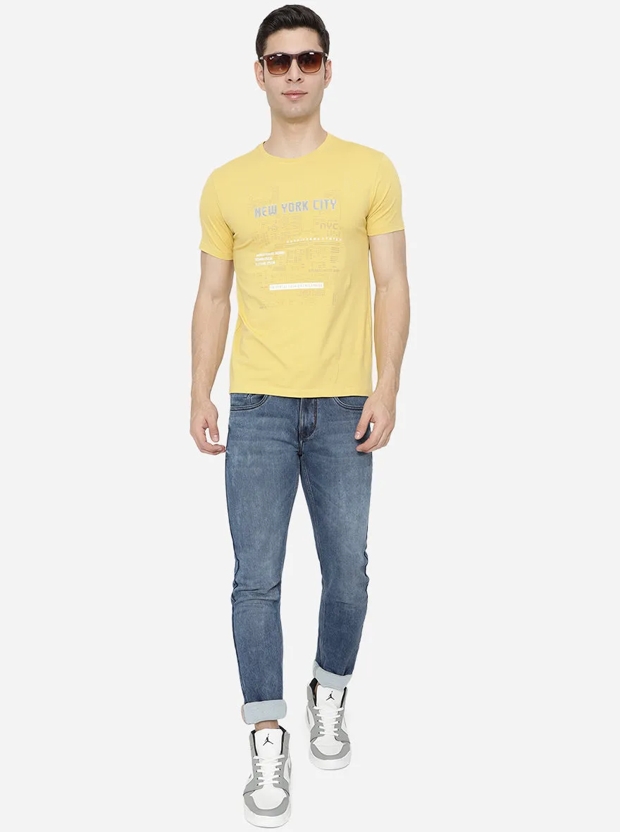 Yellow Printed Slim Fit T-Shirt | JadeBlue