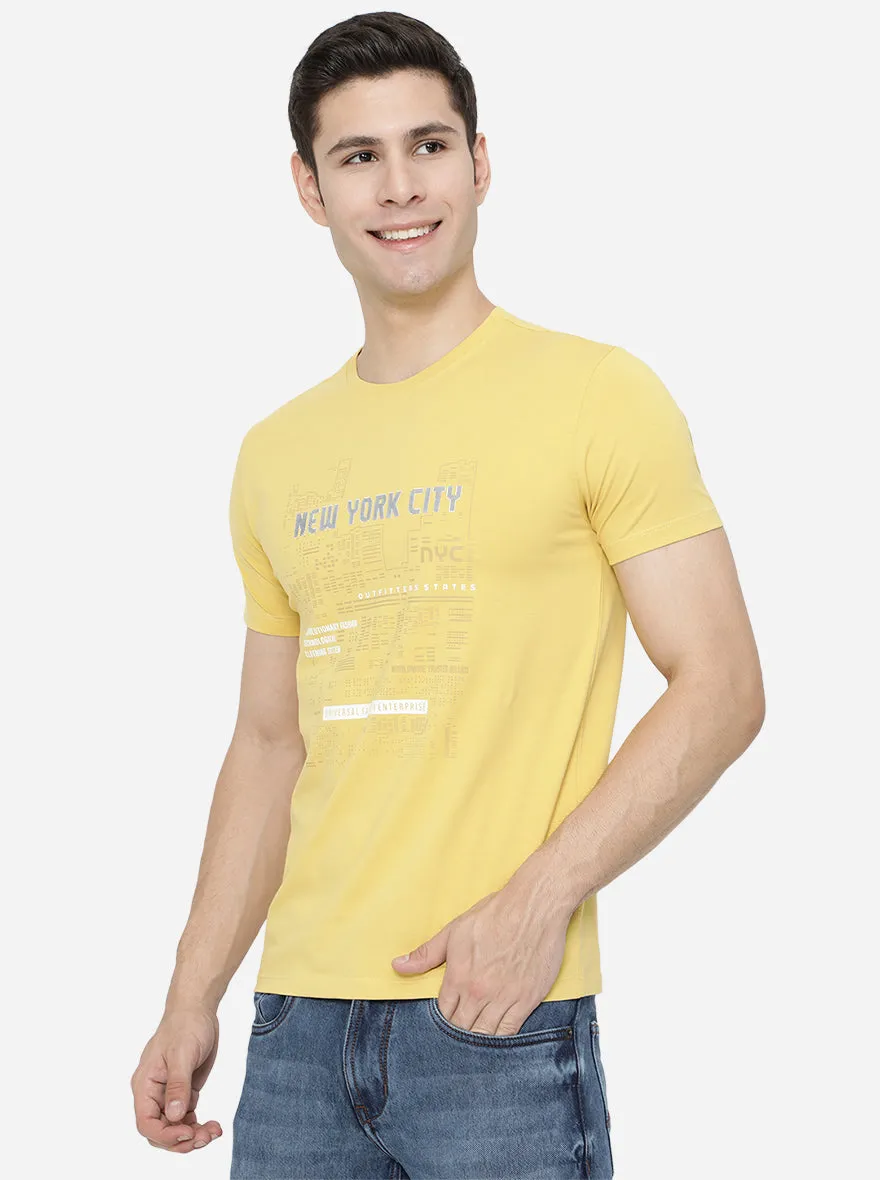 Yellow Printed Slim Fit T-Shirt | JadeBlue