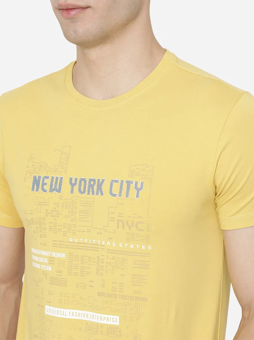 Yellow Printed Slim Fit T-Shirt | JadeBlue