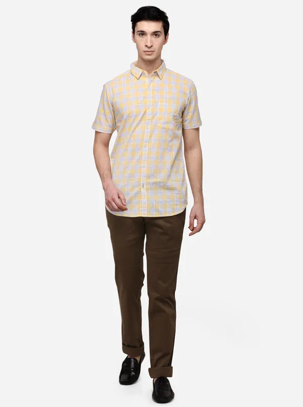 Yellow Slim Fit Checked Casual Shirt | JadeBlue