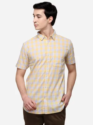 Yellow Slim Fit Checked Casual Shirt | JadeBlue