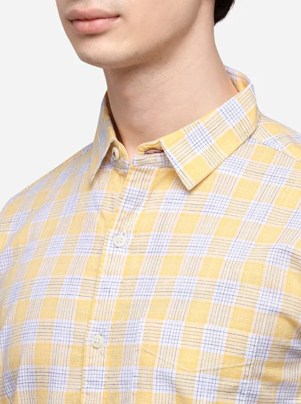 Yellow Slim Fit Checked Casual Shirt | JadeBlue