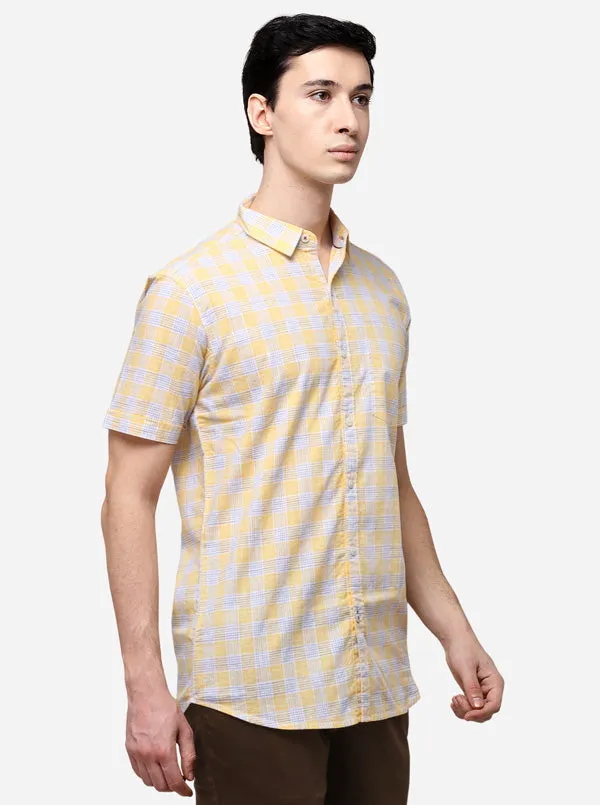 Yellow Slim Fit Checked Casual Shirt | JadeBlue