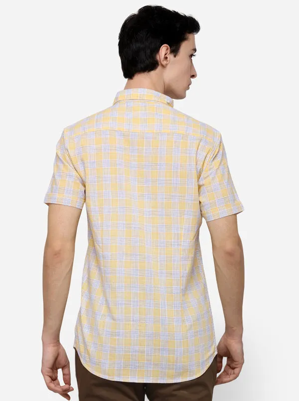 Yellow Slim Fit Checked Casual Shirt | JadeBlue